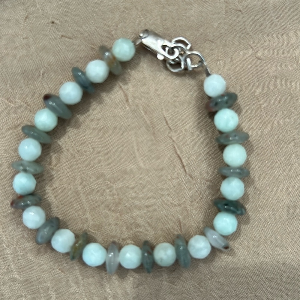 Larimar and Labradorite and Silver 925 Bracelet 8” Long